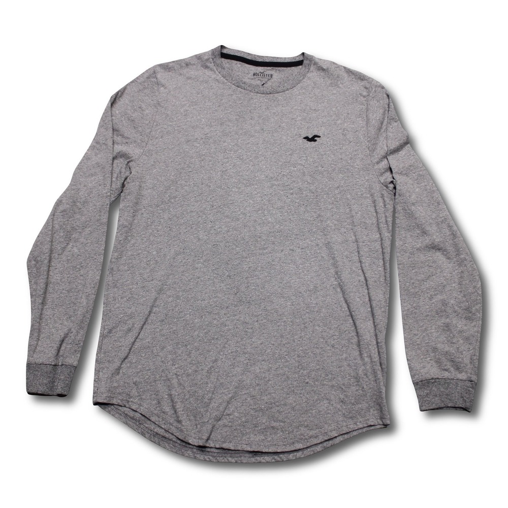 Hollister Long Sleeve Crew Neck Knit Logo T-shirt Casual Gray